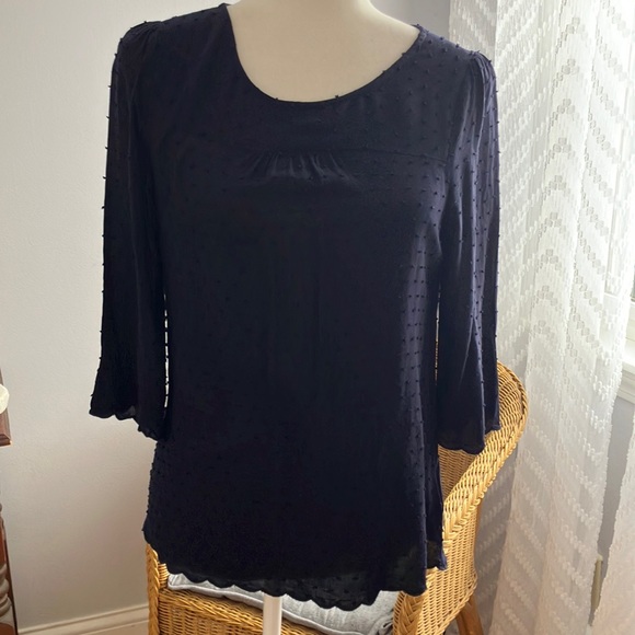 Anthropologie Tops - MAEVE Anthropologie navy Swiss dot scallop hem top 4